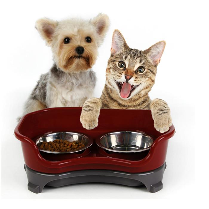 Pet bowl cat double basin splash-proof stainless steel bowl